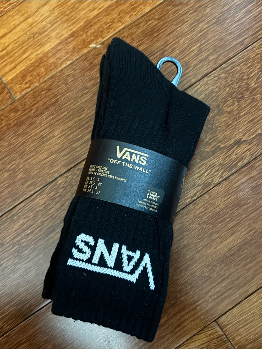 New! 3 Packs Vans Off The Wall Basics Black Classic Crew Socks Size 6.5-9